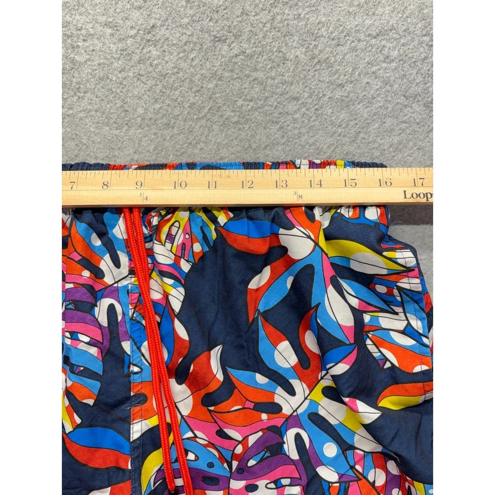 Broken Threads Mens Tropical Leaf Print Swim Trunks Navy Multicolor Size M